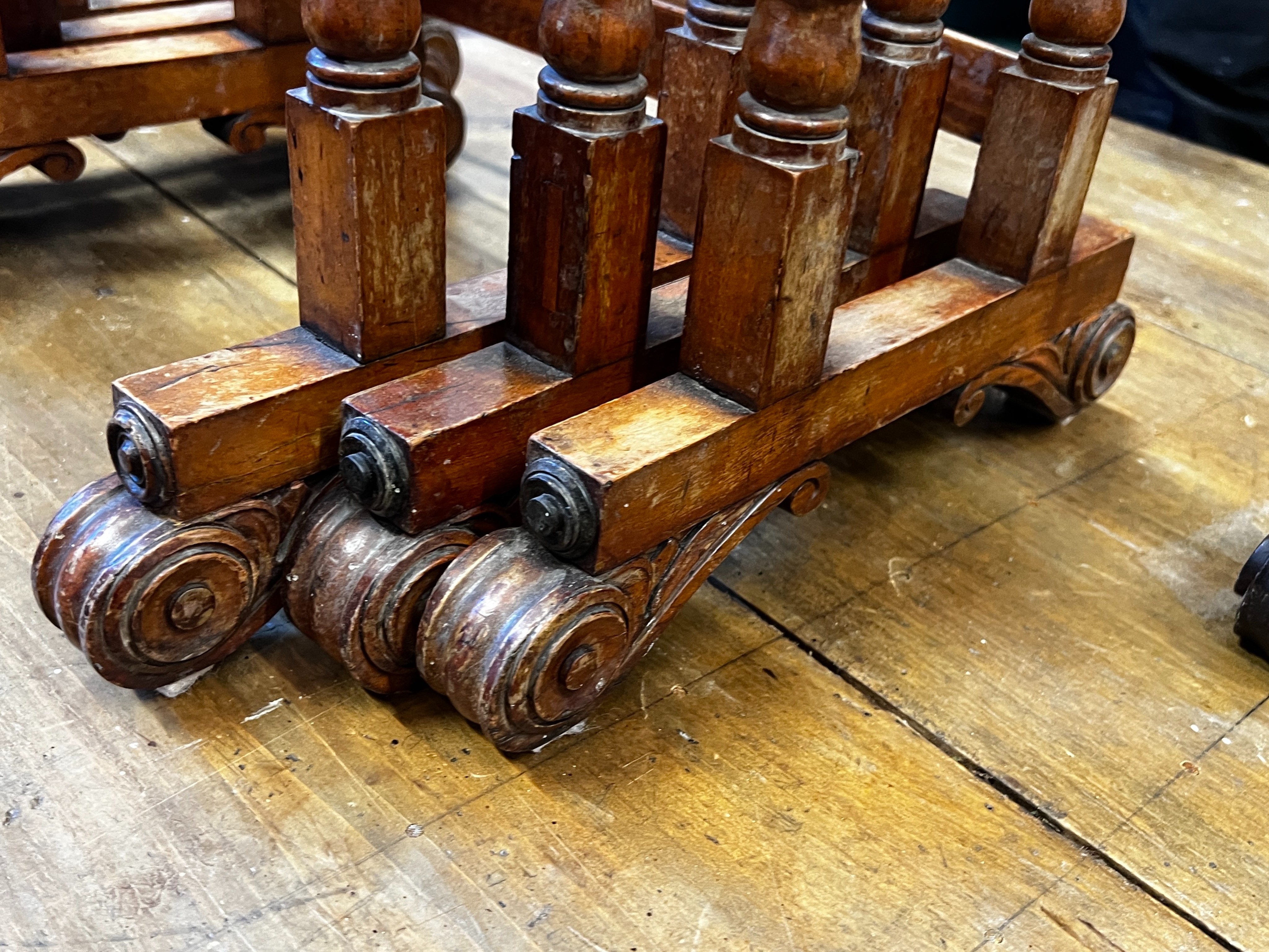 A nest of three William IV rectangular satinwood and mahogany tea tables, width 48cm, depth 33cm, height 73cm